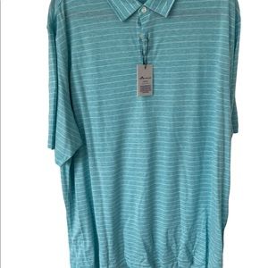 REDUCED: Peter Millar Golf Shirt, XXL, Light Green w/ White Stripes, NWT